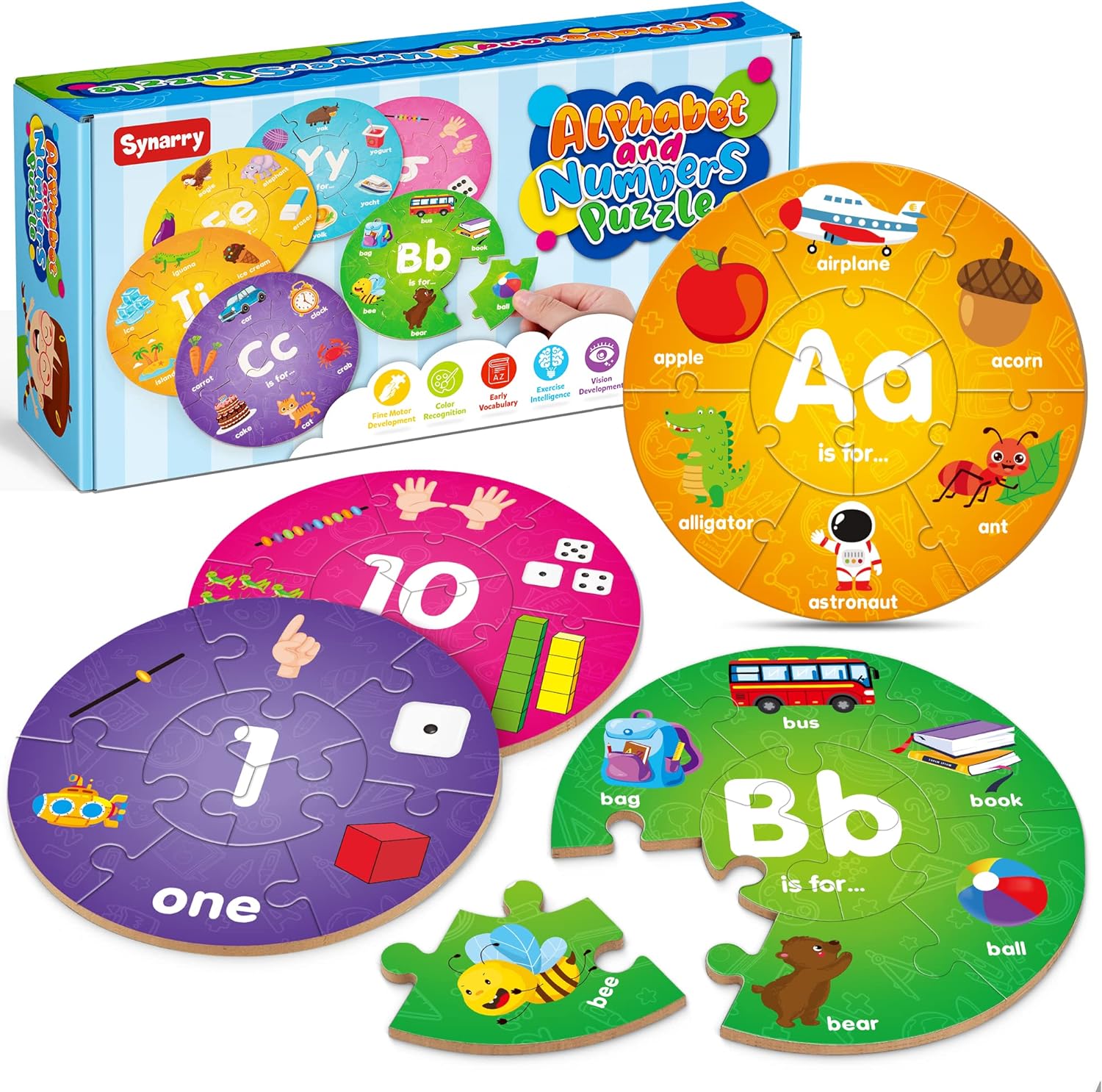 SYNARRY Wooden Number and Alphabet Puzzles for